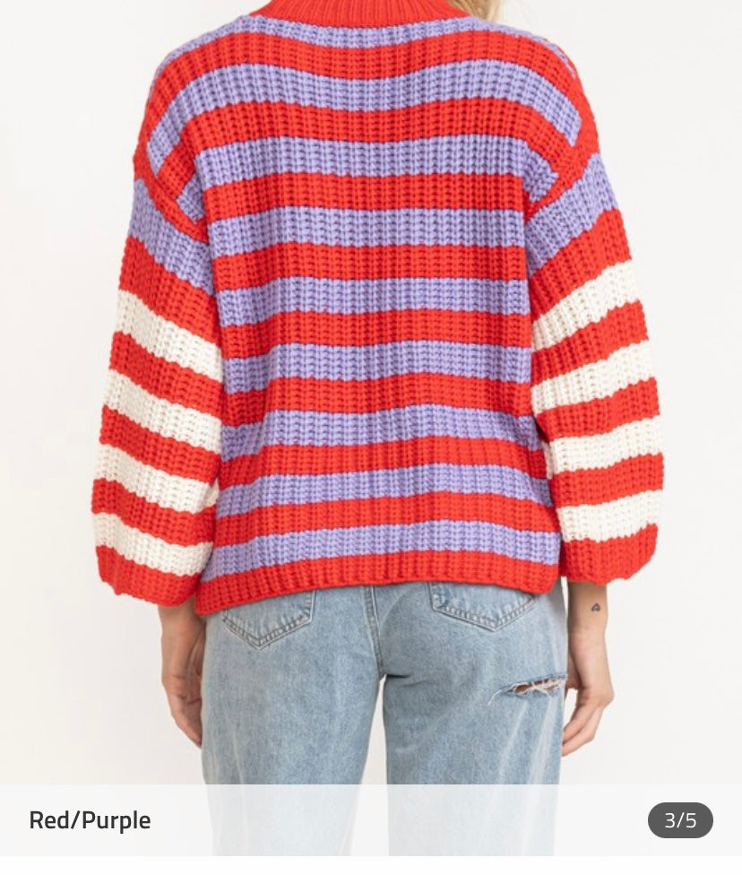 Red and periwinkle striped sweater