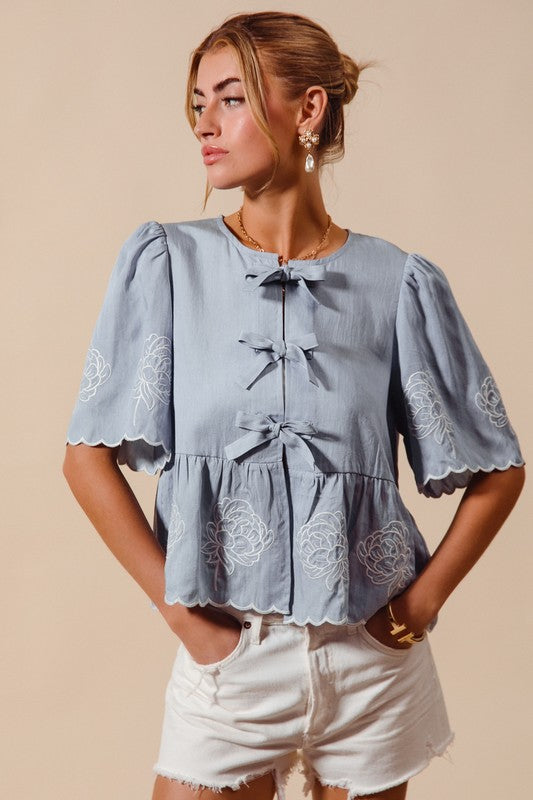 Blue embroidered top