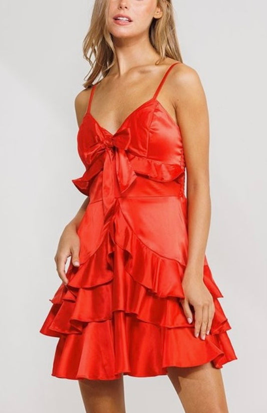 Red ruffle and bow dress