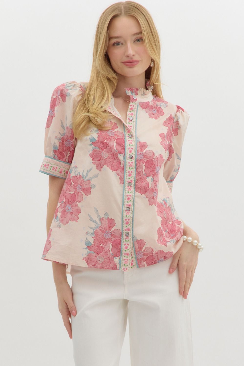 Pink and blue floral top