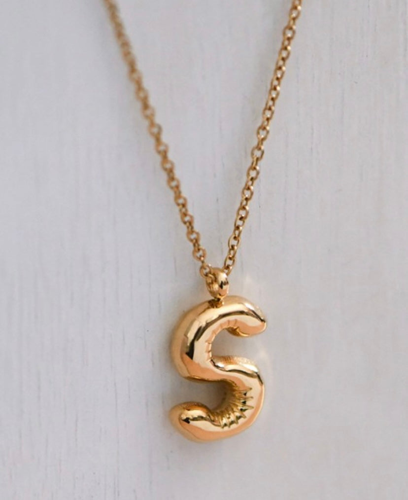 Gold bubble initial necklace