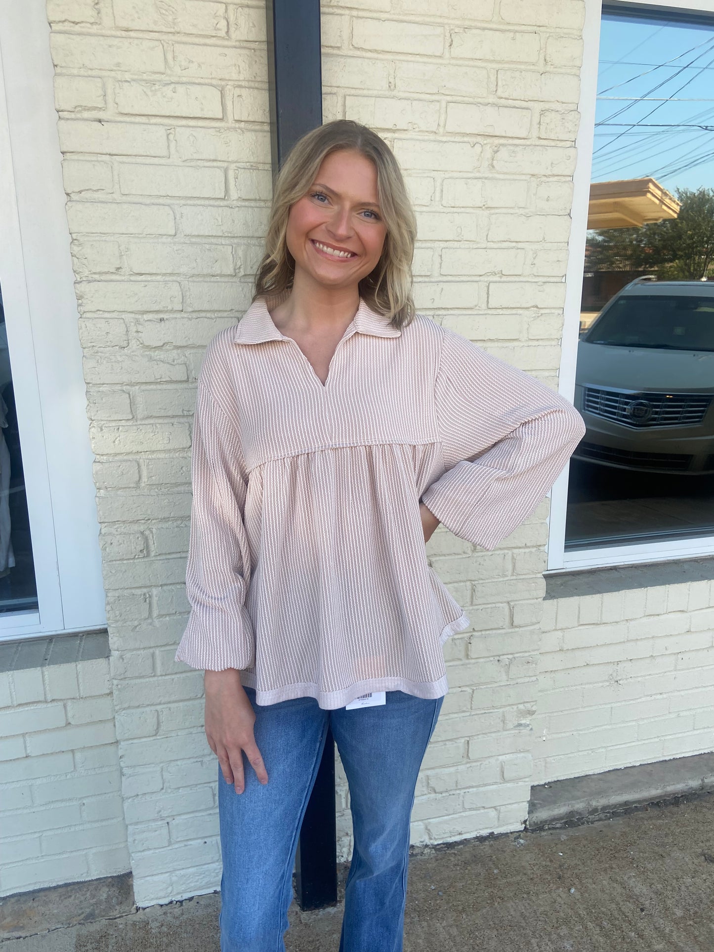 Oatmeal textured long sleeve top