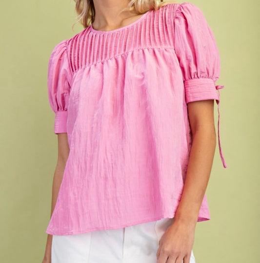 Pink tie sleeve top