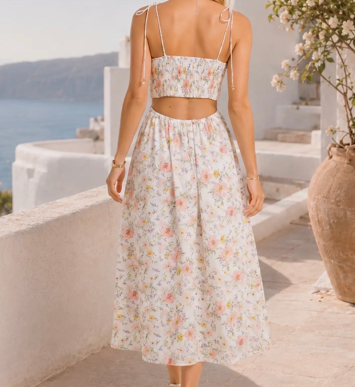 Floral cut out back midi