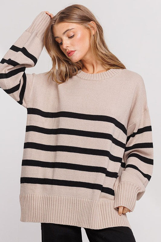Taupe and black striped sweater
