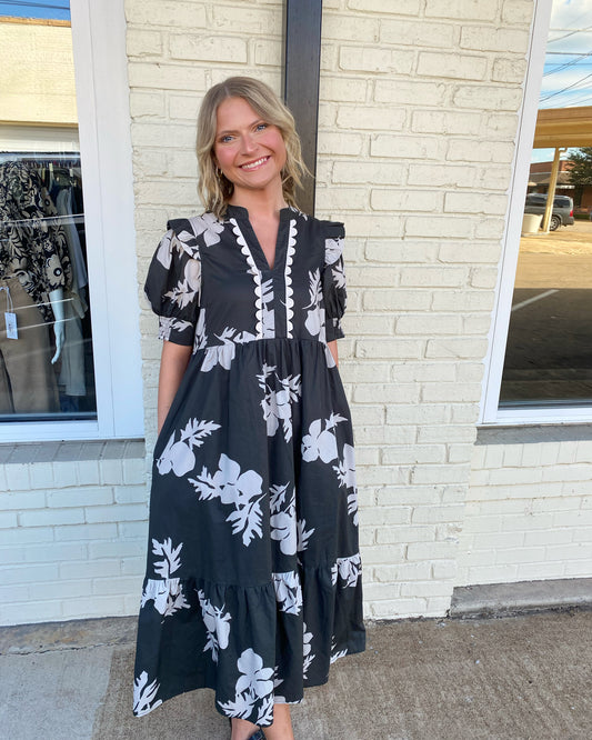 Charcoal floral midi