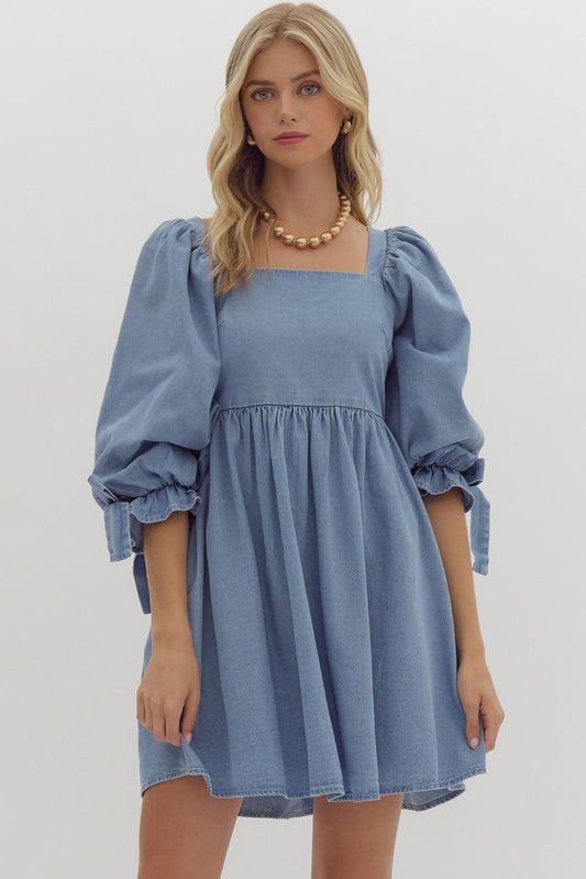 Denim puff sleeve dress