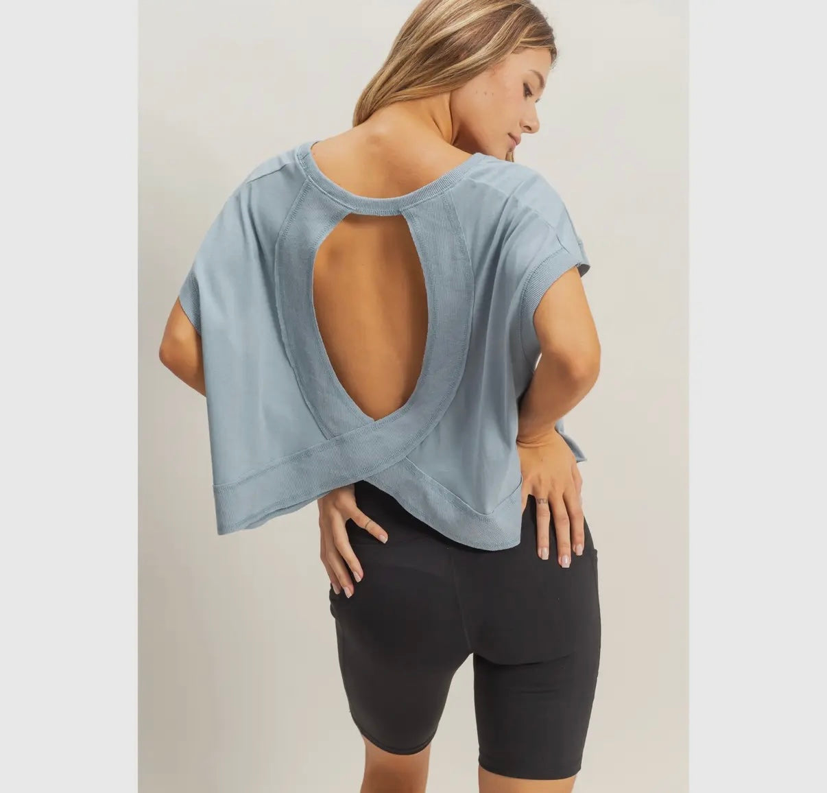 Blue open back top
