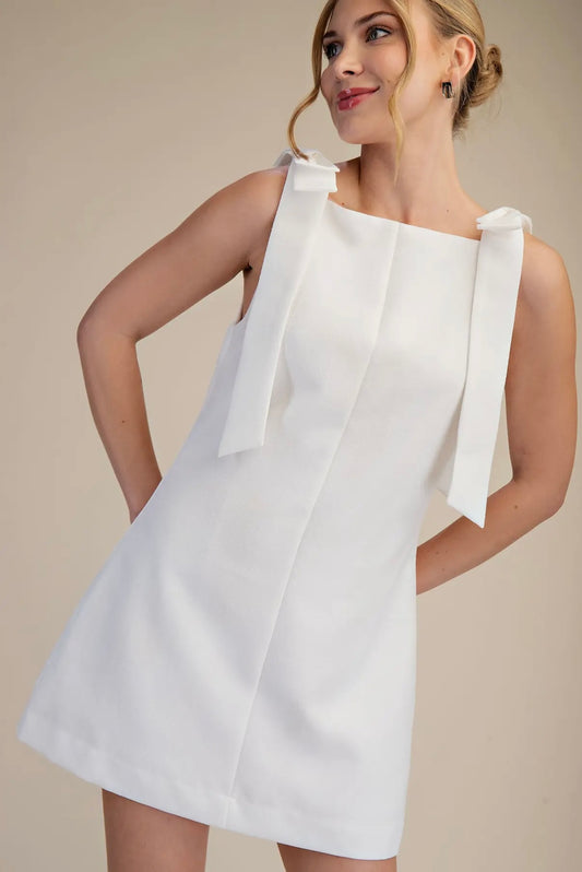 White bow strap dress