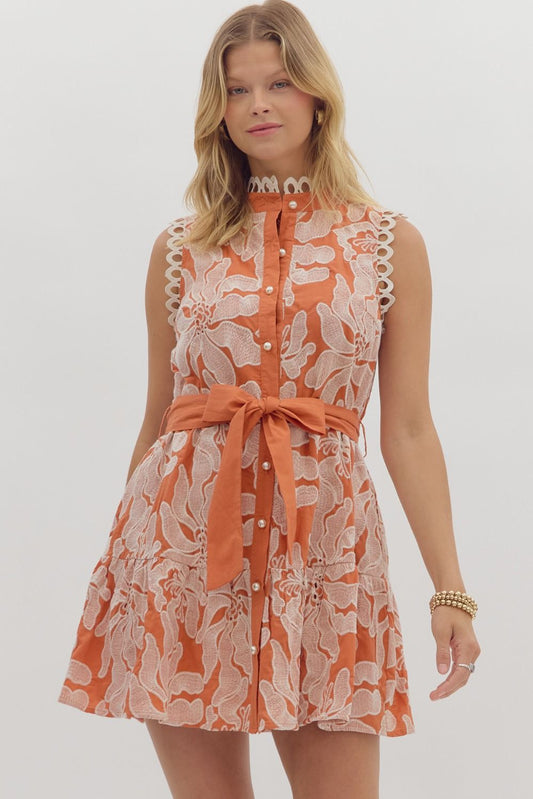 Orange floral tank dress