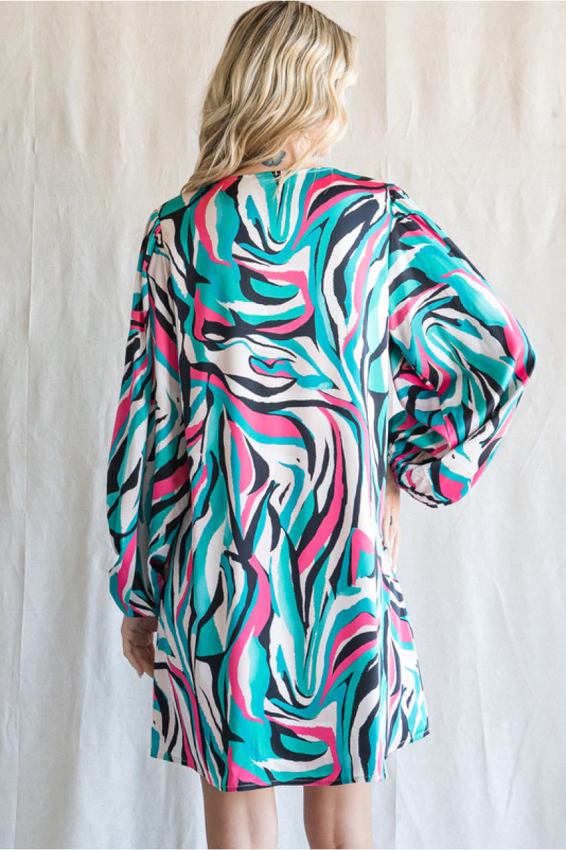 Teal and hot pink animal print dress