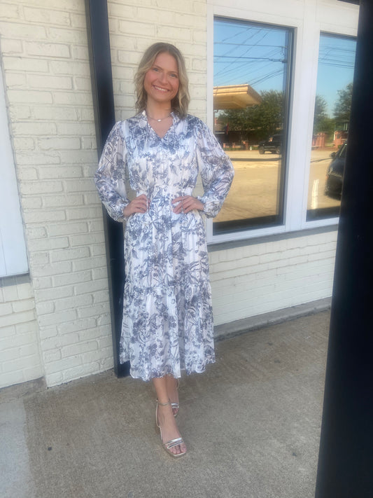 Black and white floral midi