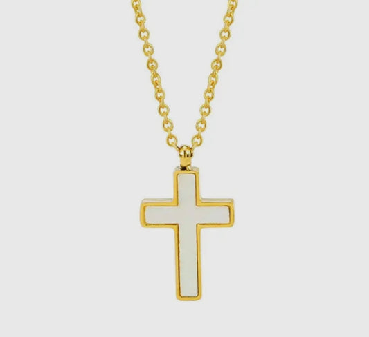White and gold cross necklace
