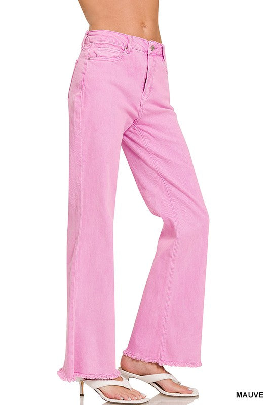 Pink distressed hem jeans