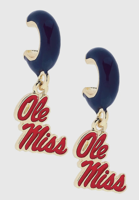 Ole Miss huggie earrings