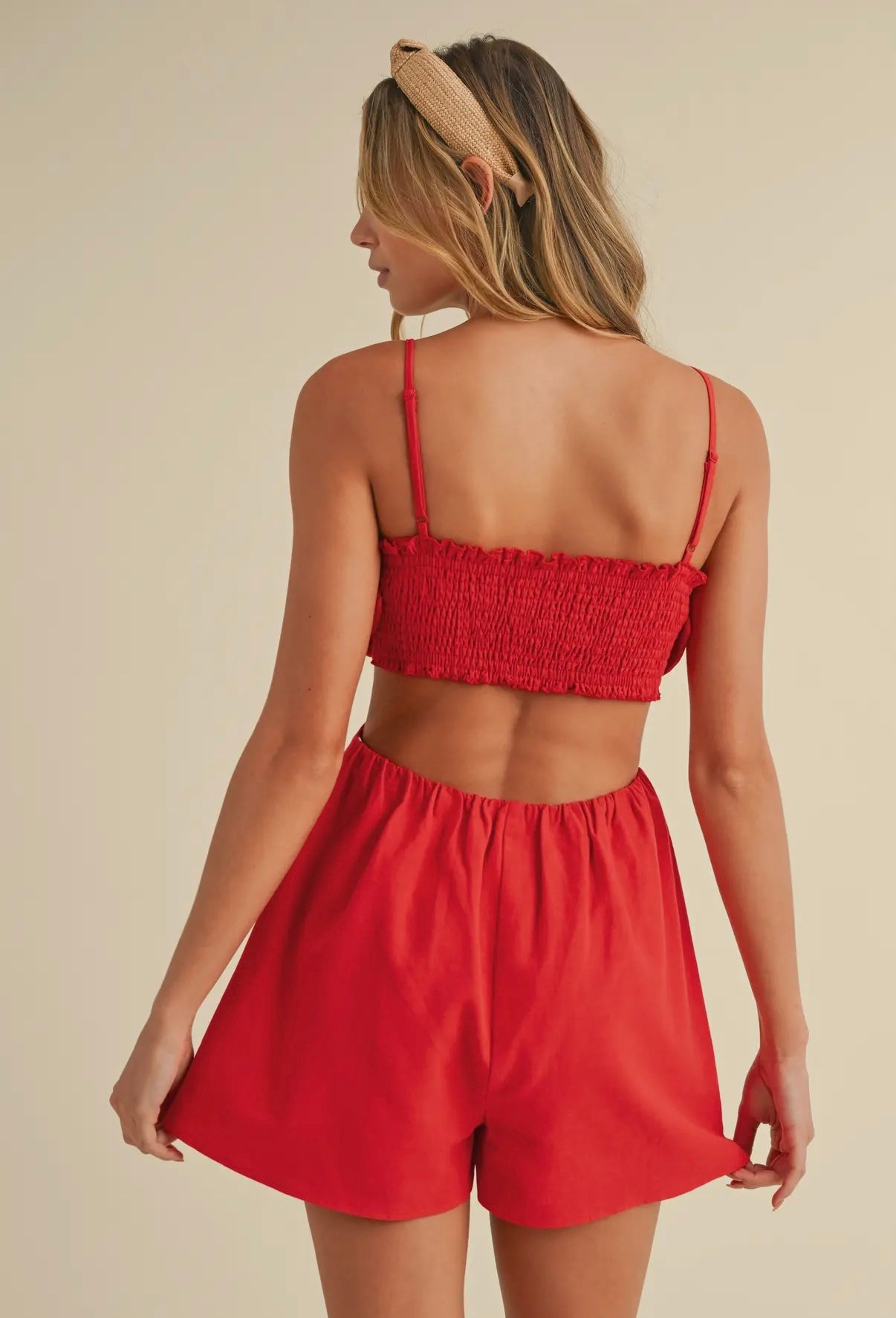 Red flower top romper
