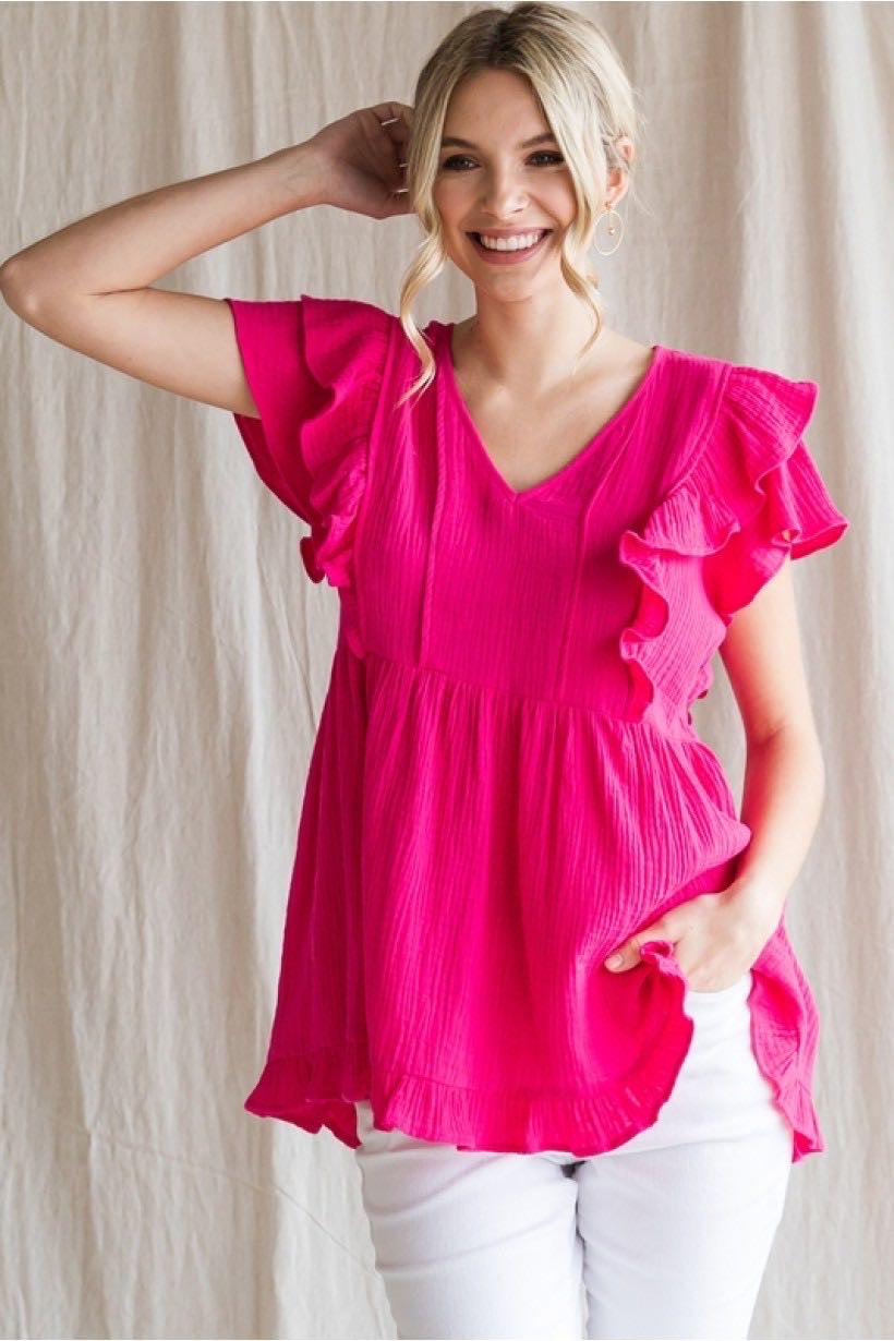 Hot pink ruffle top