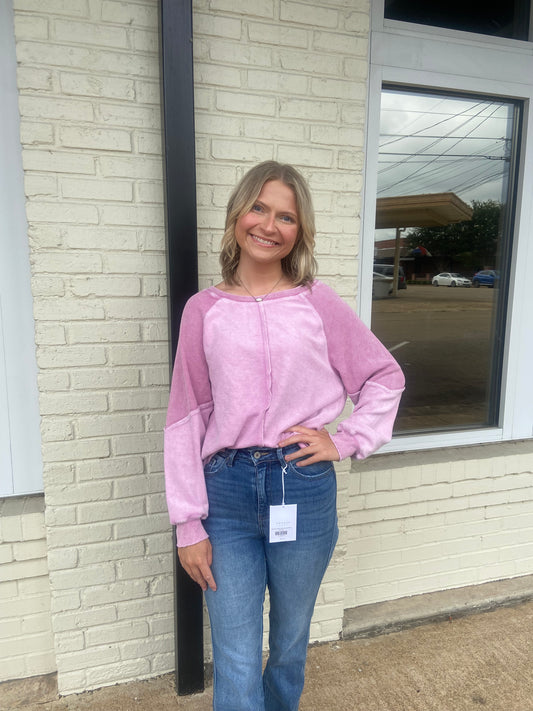 Pink contrast sleeve sweatshirt