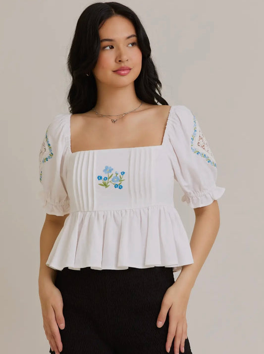 White babydoll embroidered top