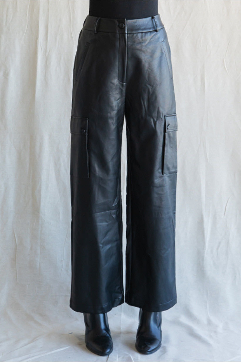 Black pleather cargo pants