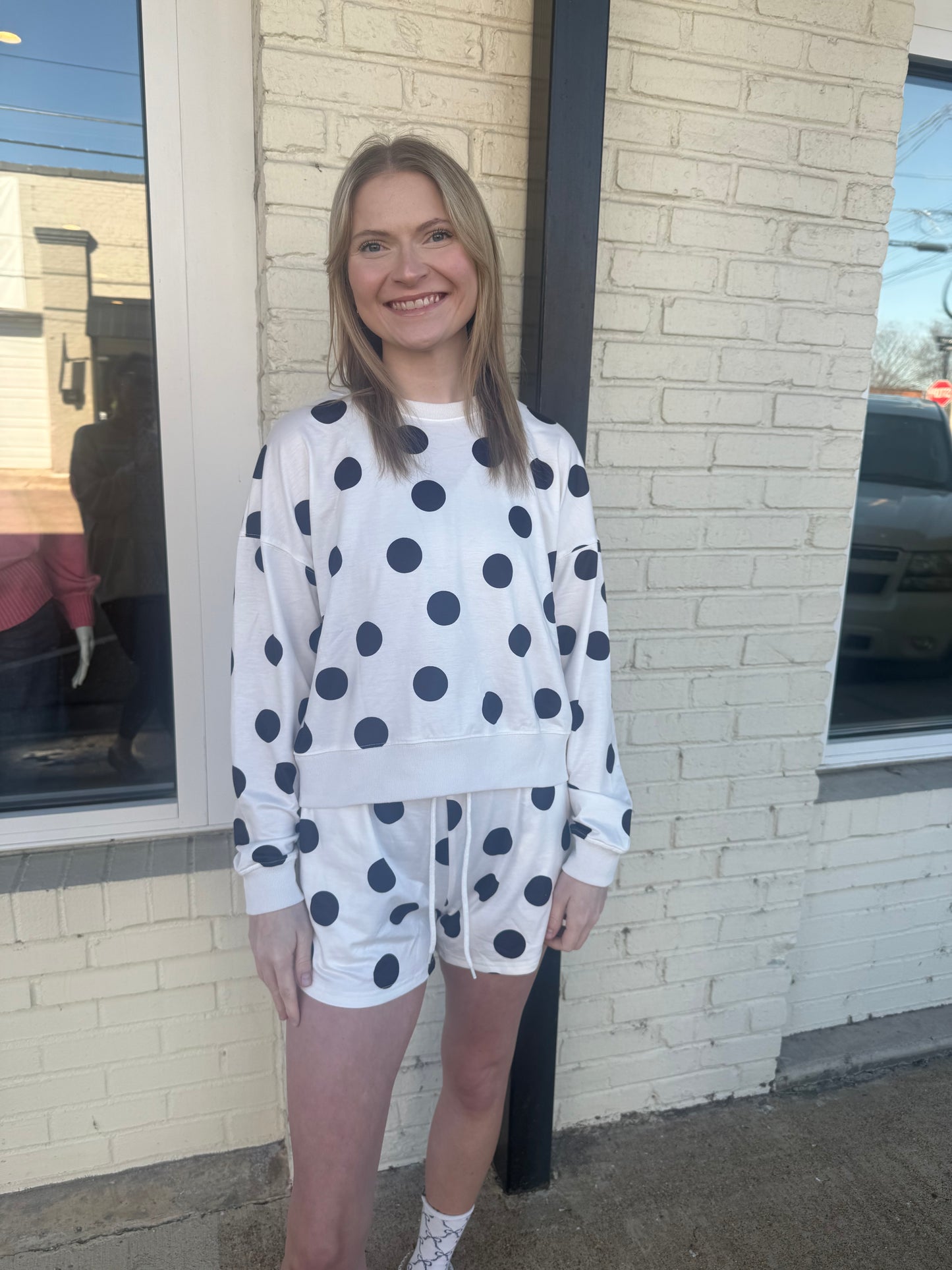 Black and white polka dot shorts
