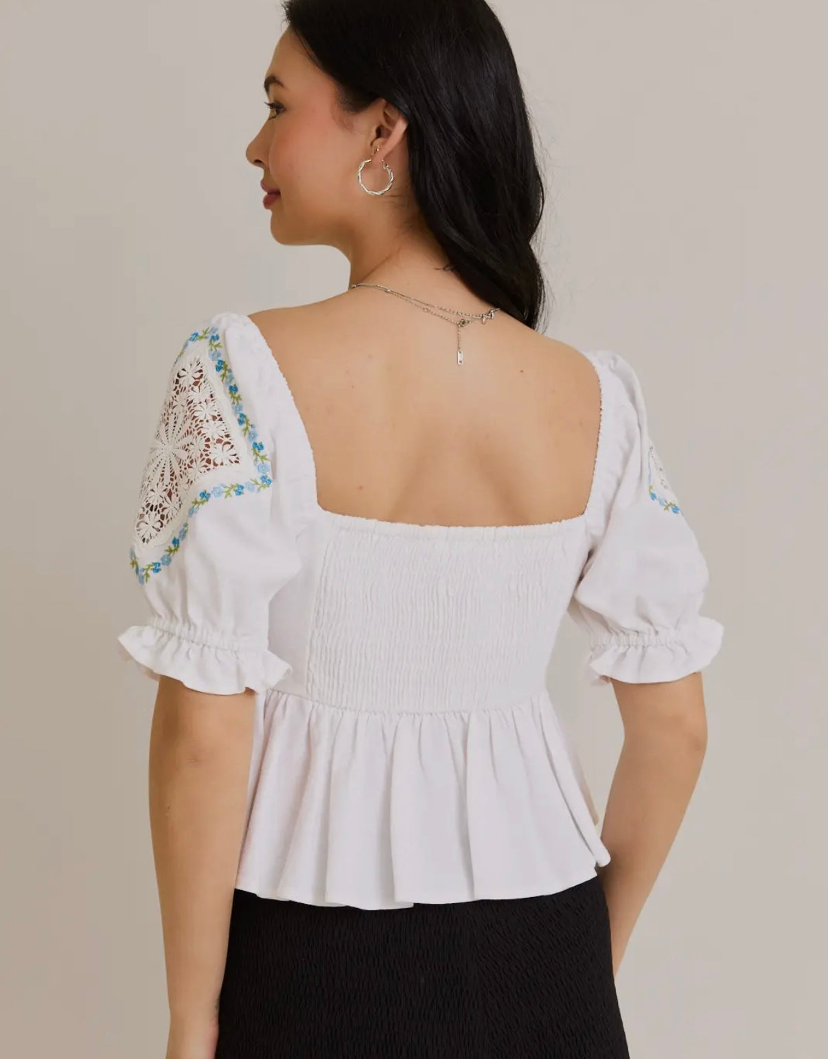 White babydoll embroidered top