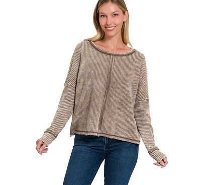 Mocha waffle knit top