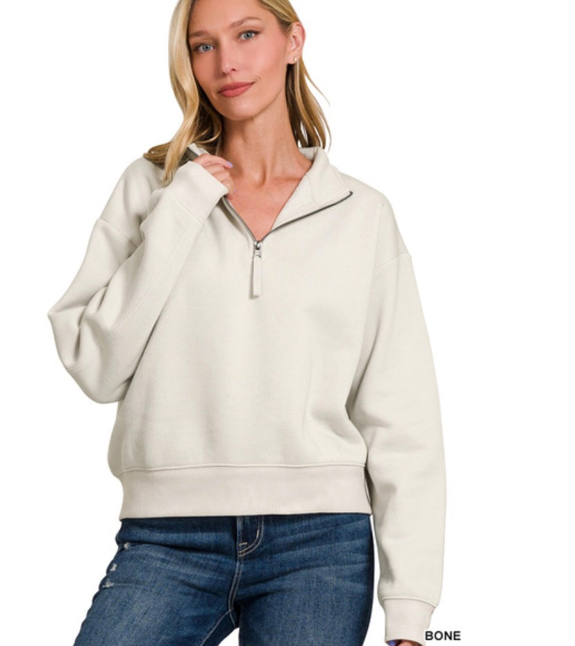 Quarter zip bone pullover