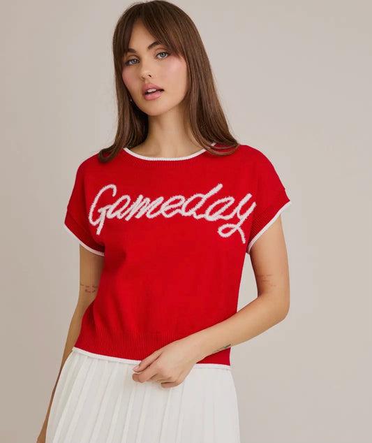 Red game day cap sleeve sweater