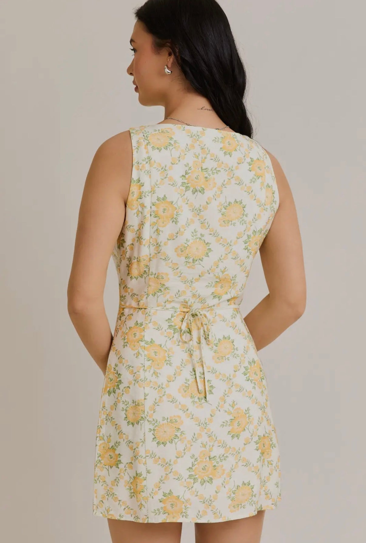 Yellow floral button up dress