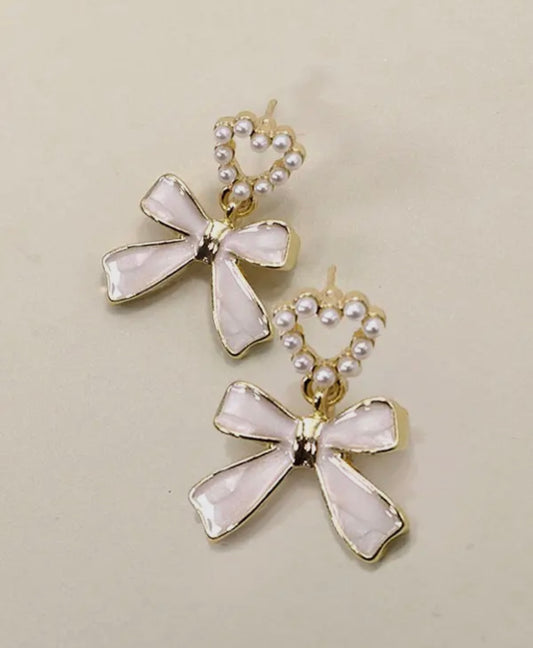 Pearl heart and bow earrings