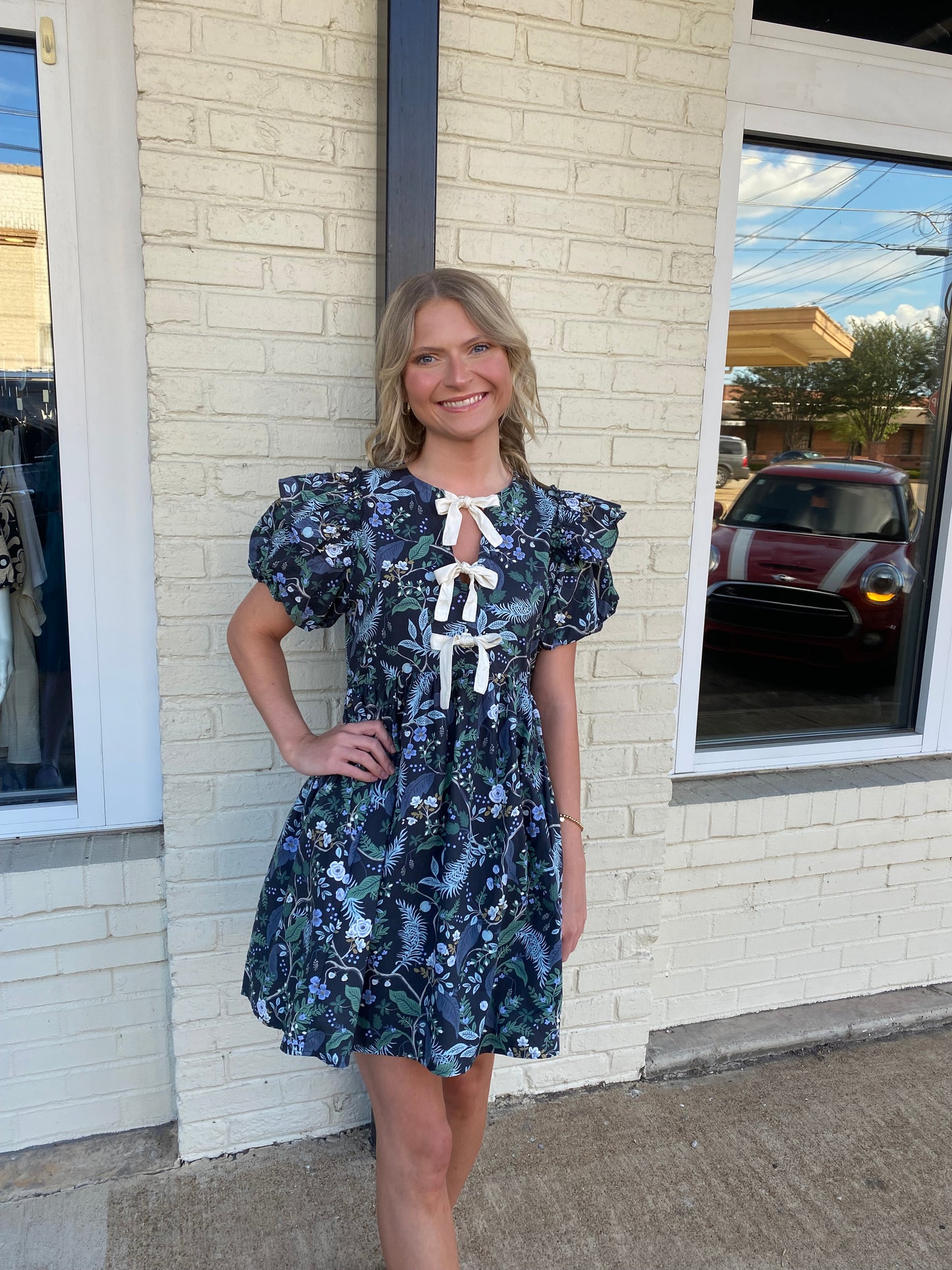 Navy floral bow dress