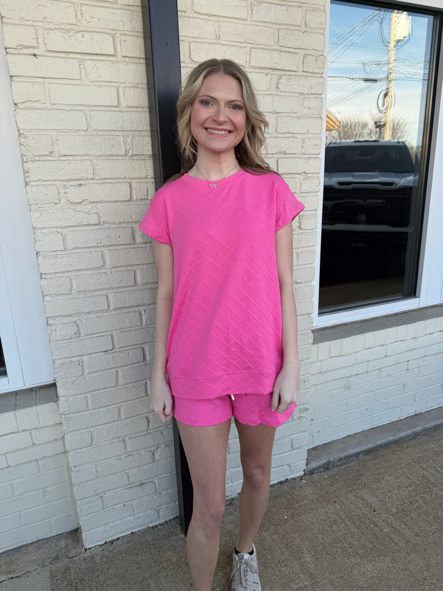 Hot pink textured shorts