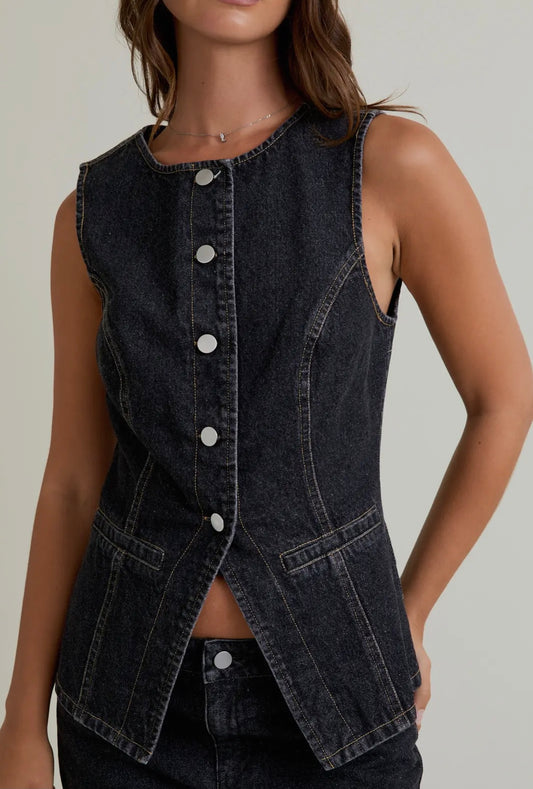 Black denim button up top