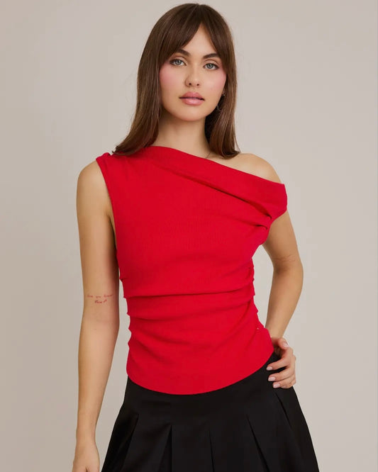 Asymmetrical neck red top