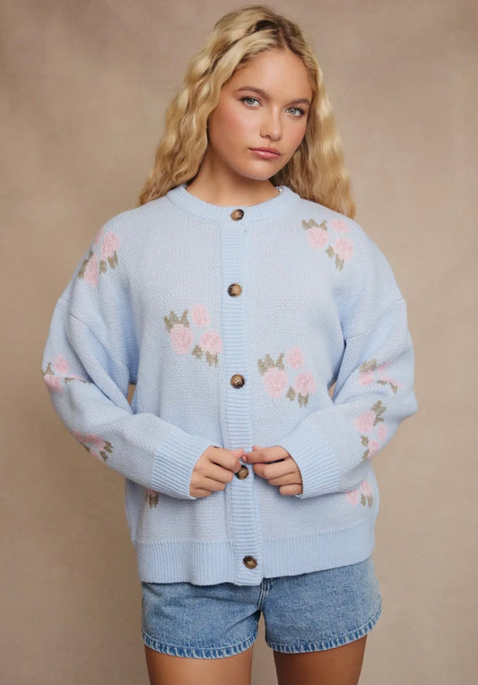 Blue and pink floral cardigan