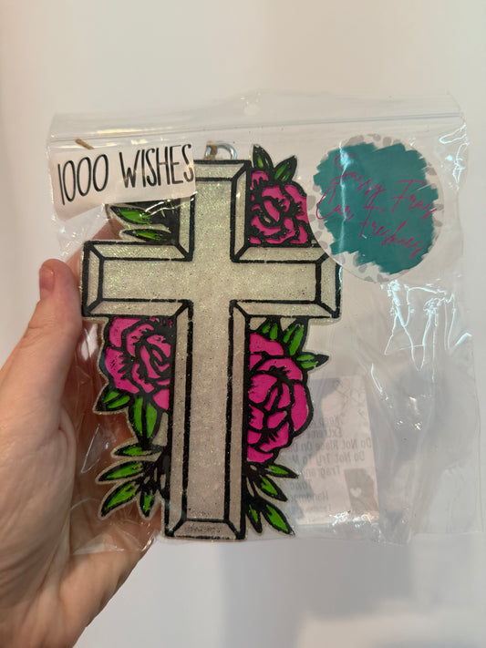 Cross and flowers freshie - 1000 wishes
