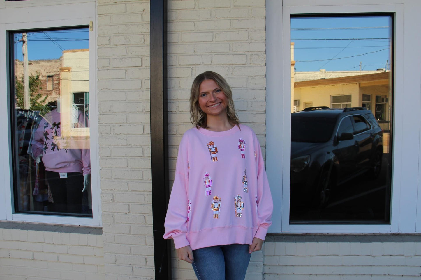 Pink sequined nutcrackers sweatshirt