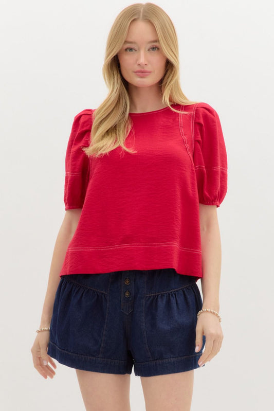Red puff sleeve top