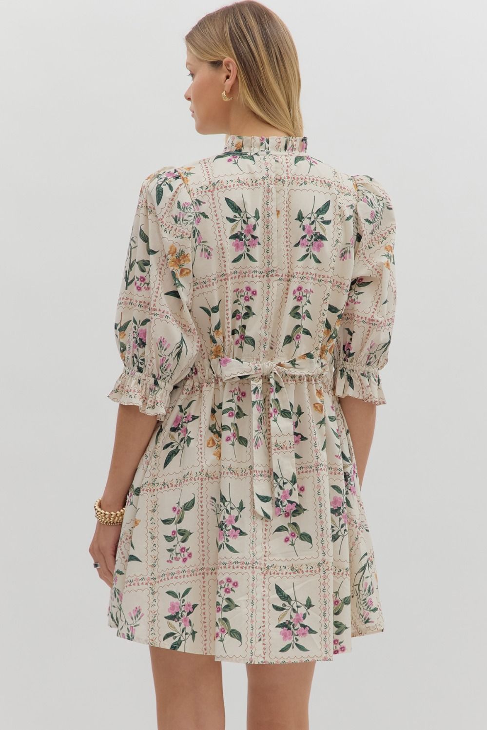 Half button floral mini dress