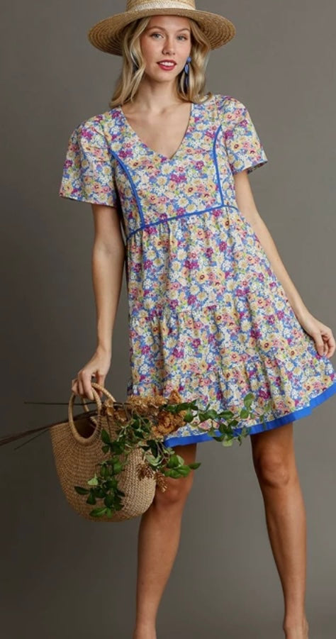 Blue floral mini dress