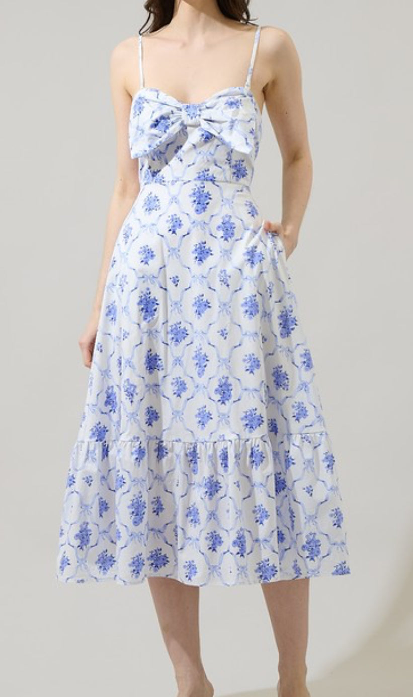 Blue and white floral midi sundress