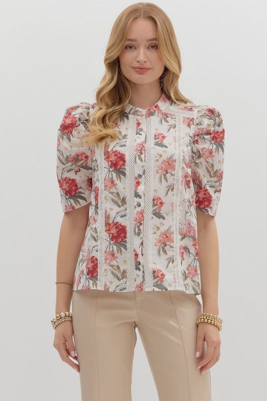 Floral lace detail top