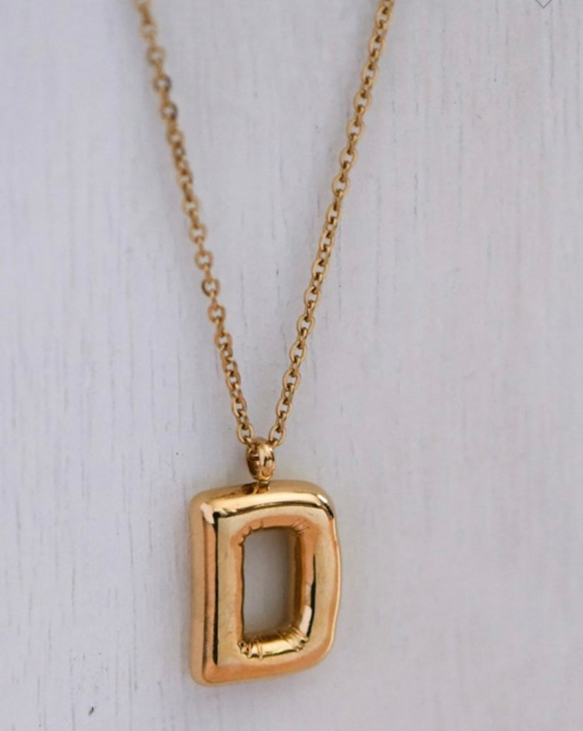 Gold bubble initial necklace