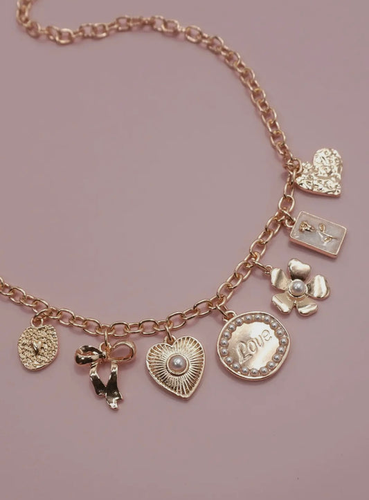 Gold love charm necklace