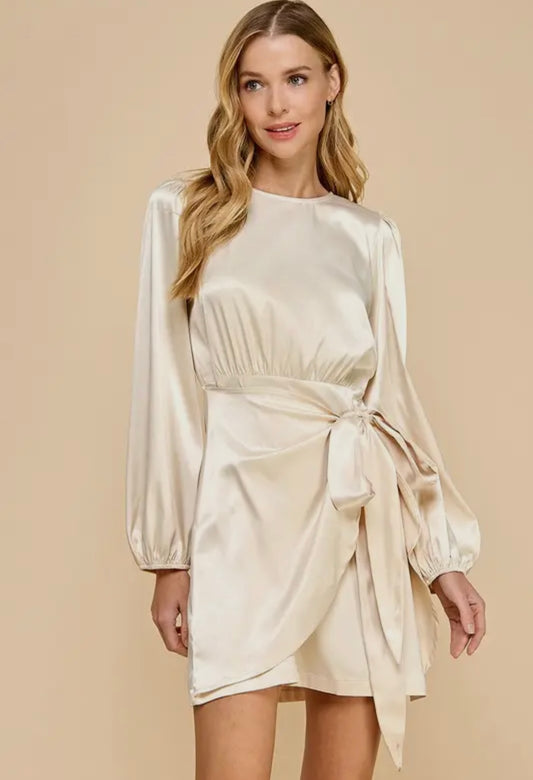 Champagne tie waist dress