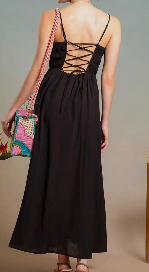 Black tie up back midi dress