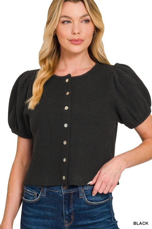 Black short sleeve cardigan