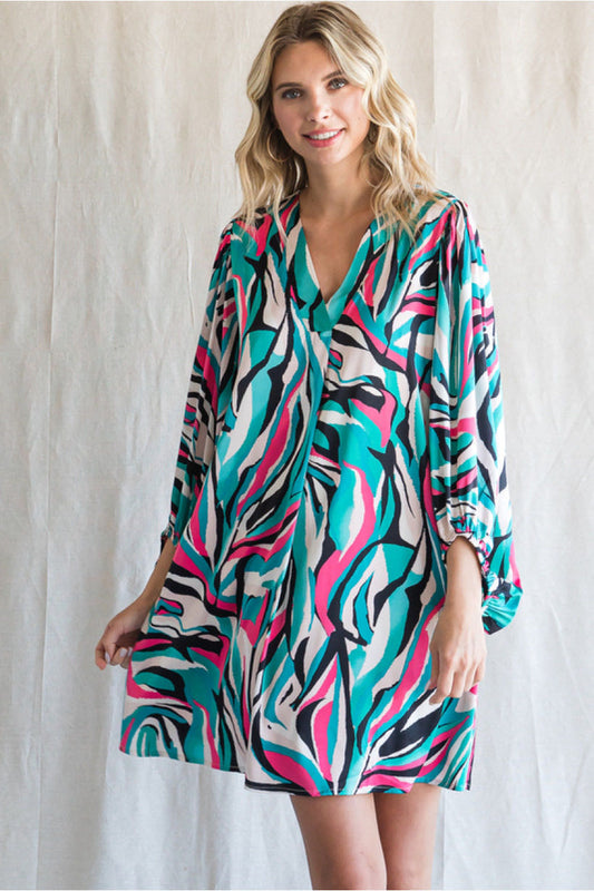 Teal and hot pink animal print dress