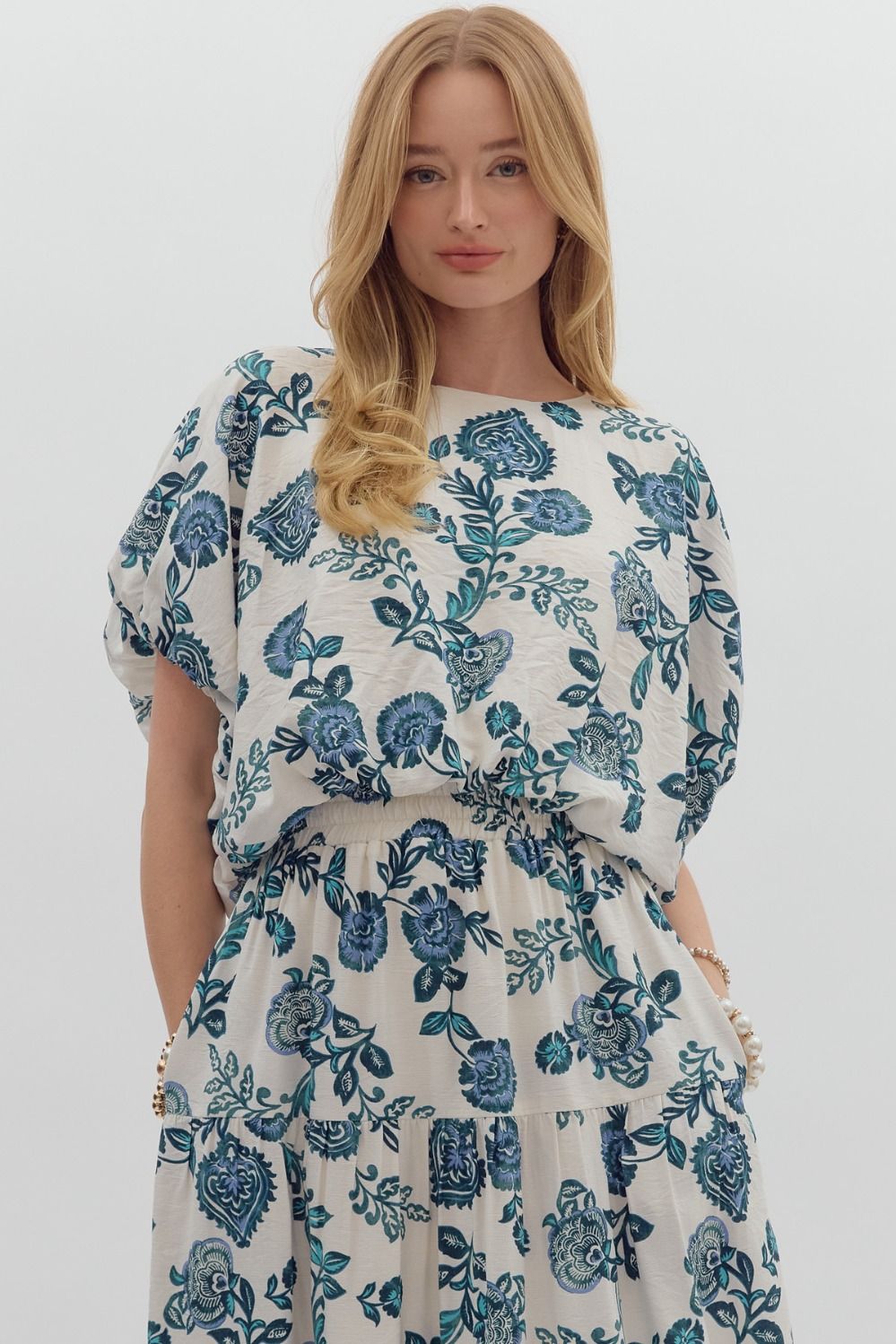 Teal floral top